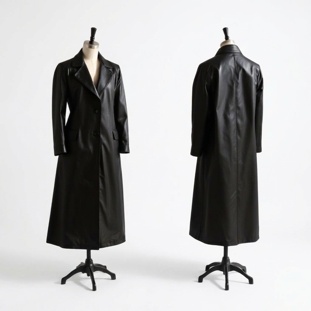 Tapado largo de piel 100 %, color negro — modelo CHUBUT de Leathersophy