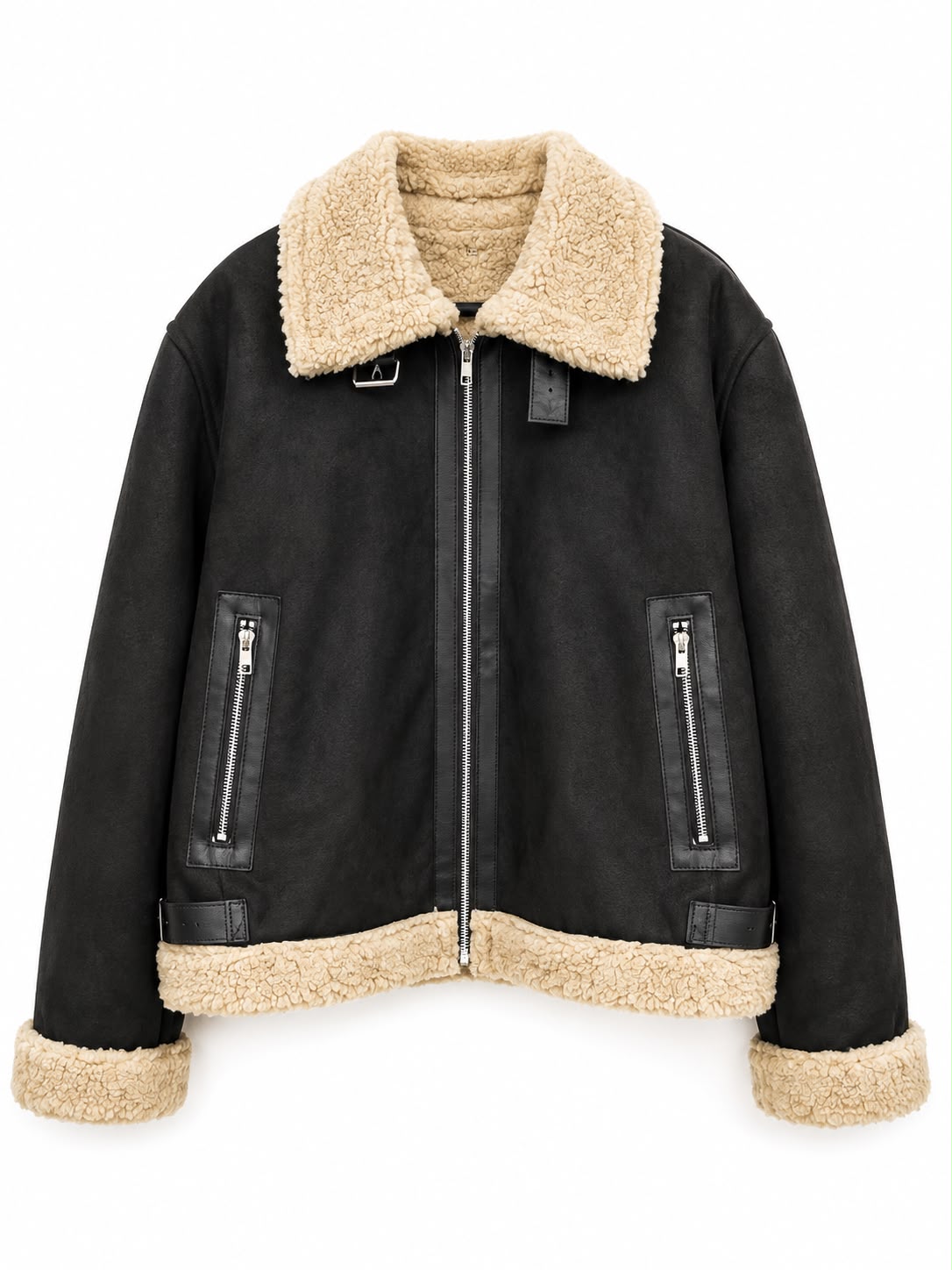 Campera aviador de piel con cuello y puños de corderito — modelo USHUAIA de Leathersophy