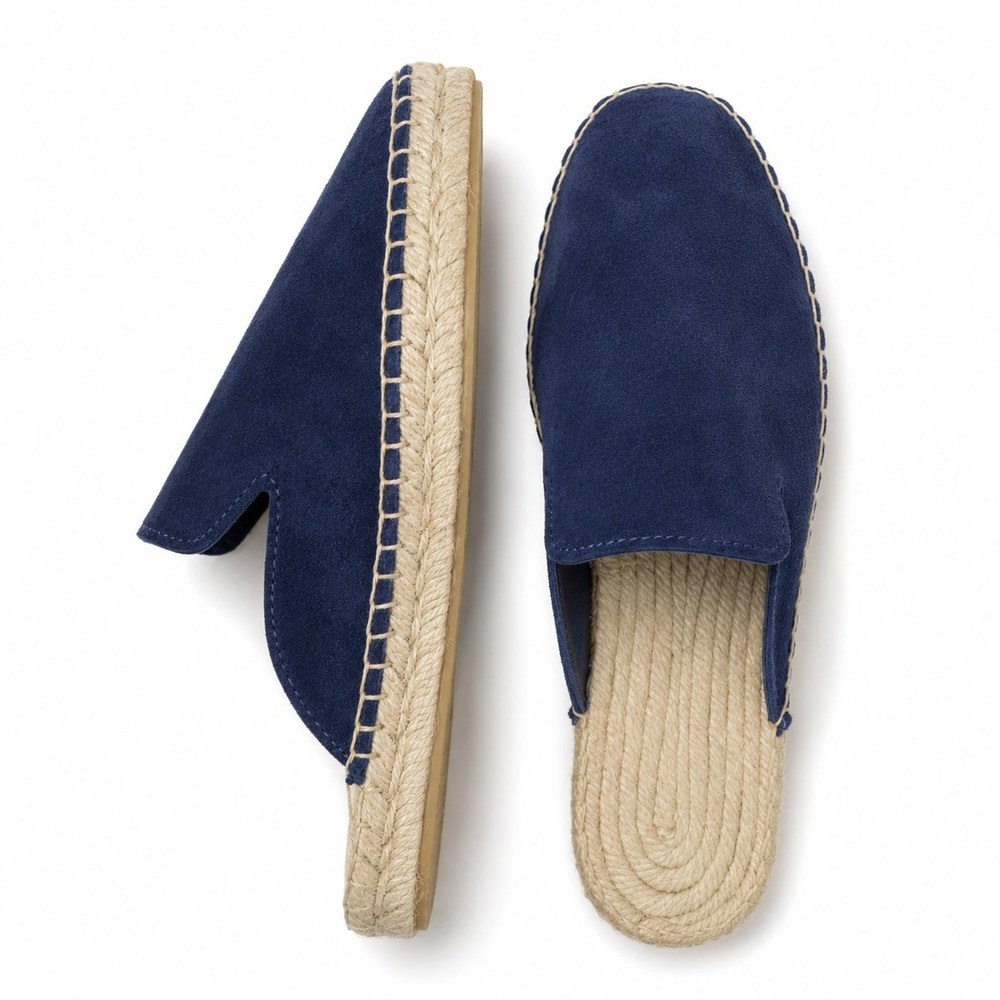 Zueco alpargata de piel con suela de yute trenzada — modelo MARINA en color Navy de Leathersophy
